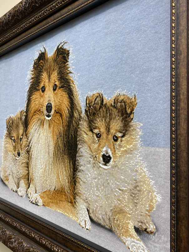 ペルシャ絵画絨毯 [絨毯]47×65cm [額込]70×88cm 手織り 犬 (PPC-0073)２