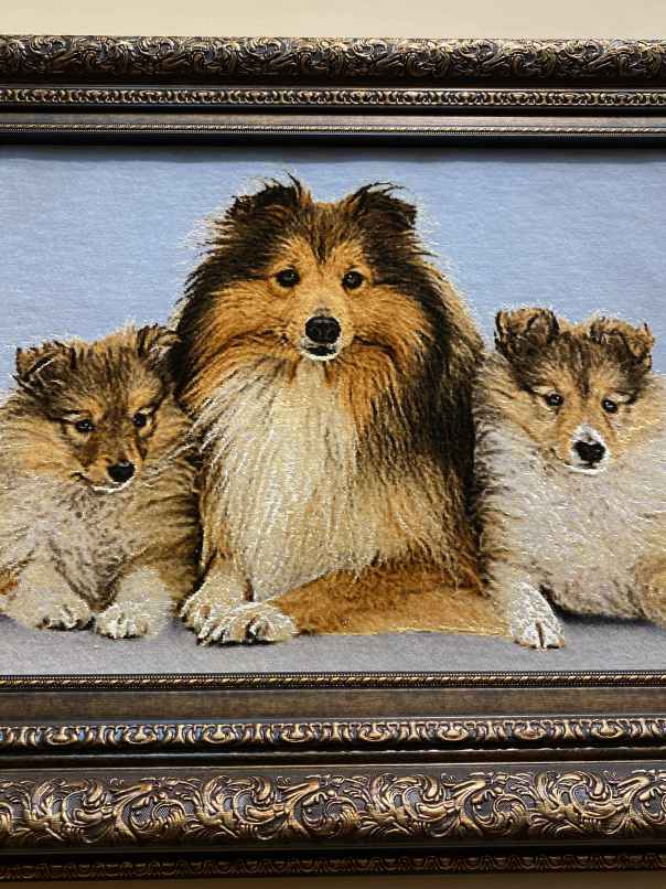 ペルシャ絵画絨毯 [絨毯]47×65cm [額込]70×88cm 手織り 犬 (PPC-0073)４