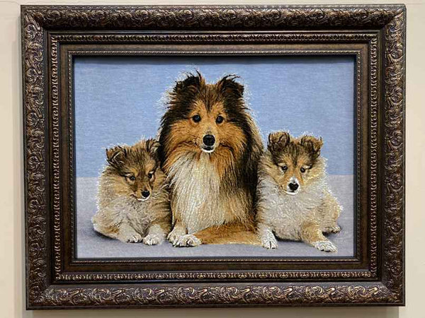 ペルシャ絵画絨毯 [絨毯]47×65cm [額込]70×88cm 手織り 犬 (PPC
