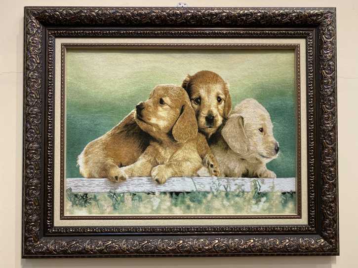 ペルシャ絵画絨毯 [絨毯]65×47cm [額込]88×70cm 手織り 犬 (PPC-0008 