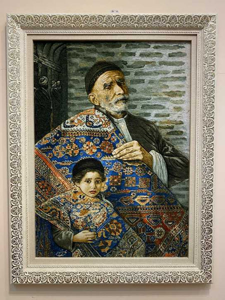 ペルシャ絵画絨毯 [絨毯]54×76cm [額込]72×94cm 手織り 人物 (PPC ...