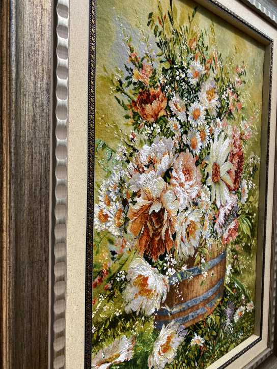 ペルシャ絵画絨毯 [絨毯]44×65cm [額込]66×88cm 手織り (PPC-0028)3
