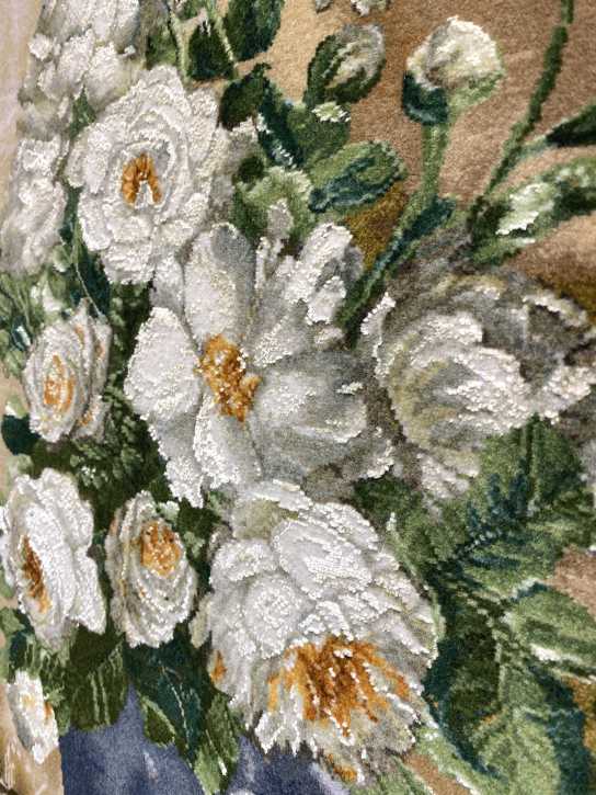ペルシャ絵画絨毯 [絨毯]37×58cm [額込]58×79cm 手織り 花 (PPC-0031 